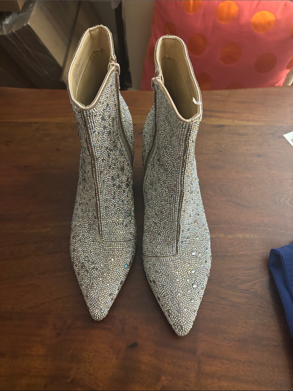 Betsy Johnson Crystal Embellished Pointed Toe Ankle Boots - Silver